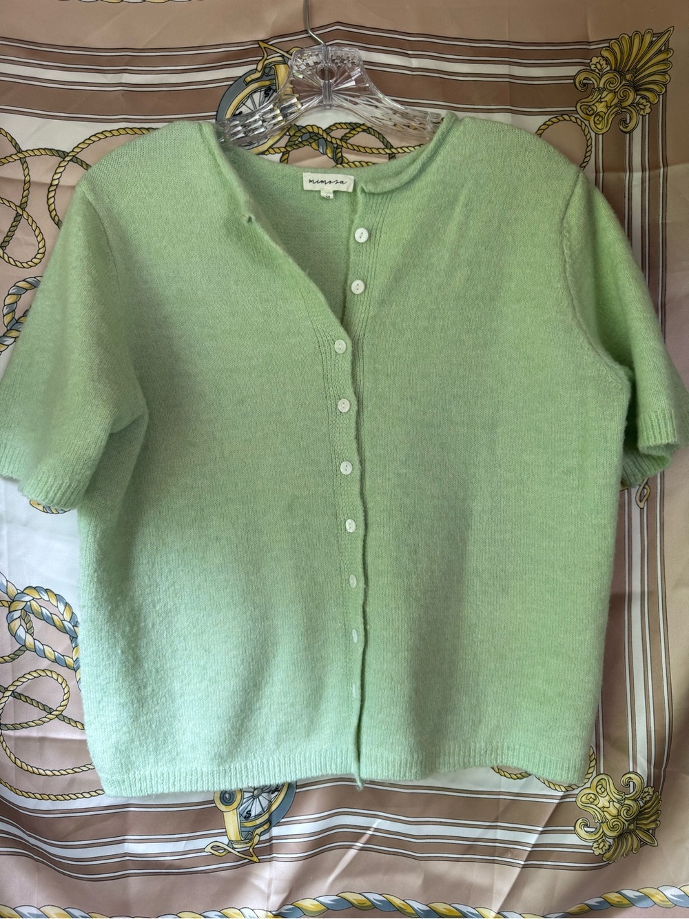 Mimosa Boutique Soft Pistachio Button Front Short Sleeve Cardigan Sweater Medium